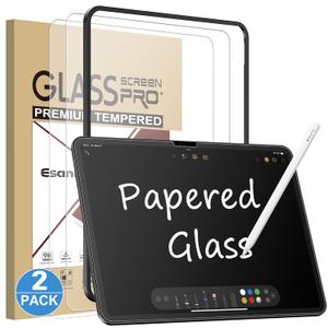 Esanik 2 Pack Like Paper Glass Screen Protector for iPad Air 13 Inch M3/M2 (7th/6th Generation, 2025/2024) 9H Tempered Glass Film with Alignment Frame, Writing Like on Paper, Apple Pencil Compatible