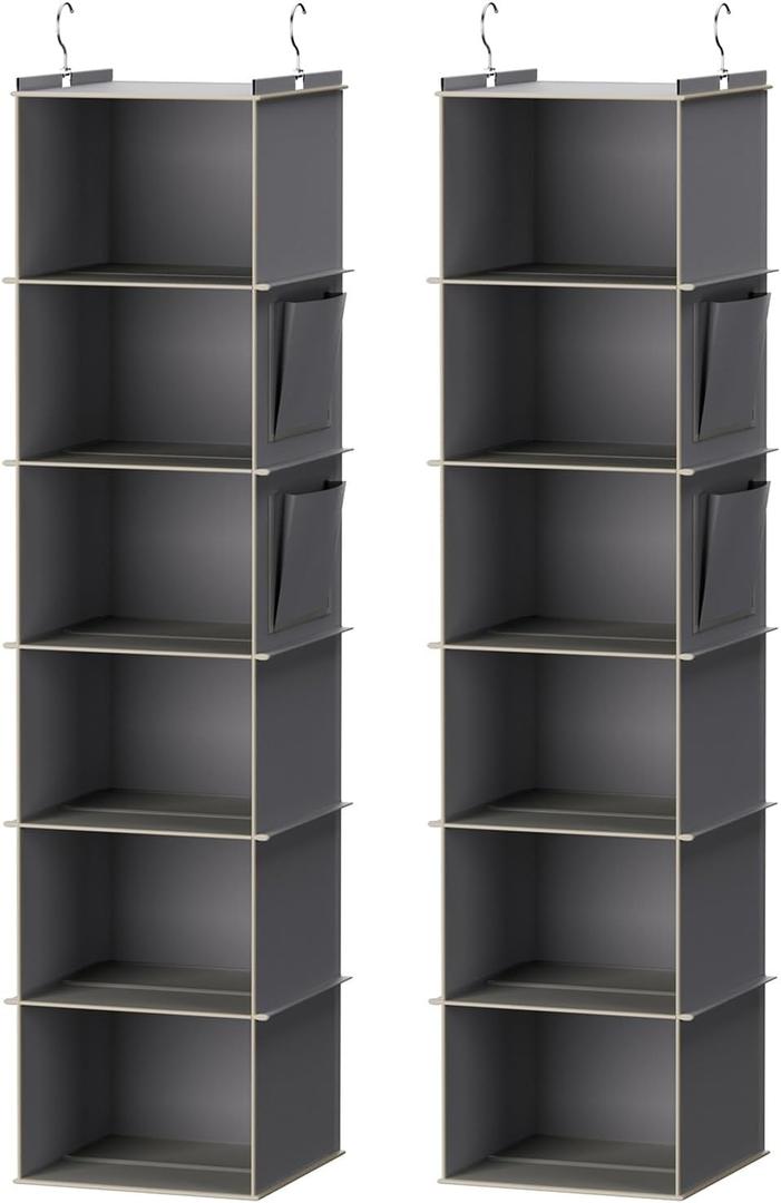 YOUDENOVA Hanging Closet Organizer, 6-Shelf Closet Hanging Storage Shelves, 2 Packs, Grey, 11.8d X 11.8w X 47.2h in