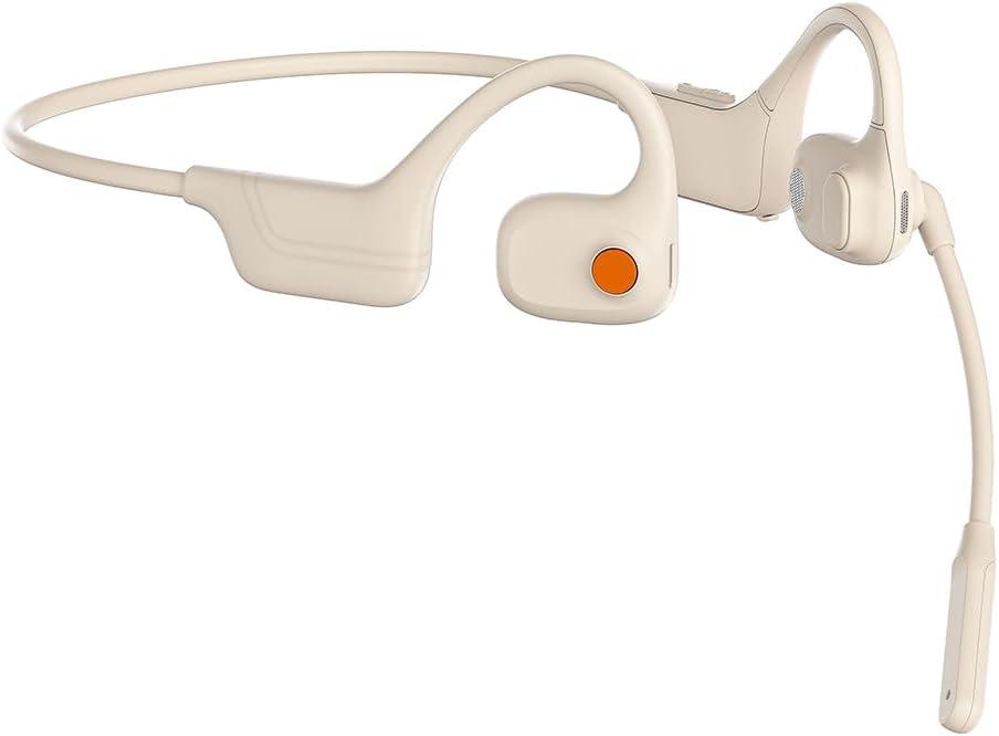 AYI Open Ear Air Conduction Bluetooth Headphone Dual Mic Rotatable Boom Mic Active Noise Cancellation IPX5 Waterproof Bluetooth 5.4 PainFree Design for Sports Work Outdoor ActivitiesDG White