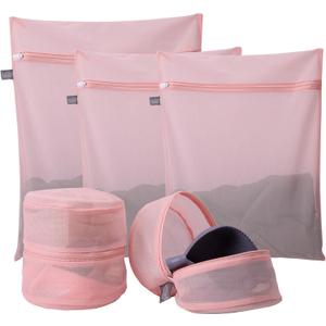 Kimmama Laundry Bag Mesh Wash Bags, Washing Machine Wash Bag, Net Washer Sack with Zipper, Dryer Pouch for Cleaning and Drying Cloths, Garment, Sweater, Delicates, lingerie, Bra, Pant, Sock, Toys (1XL(20x24")+2L(16x20")+2Bra Bag, Pink)