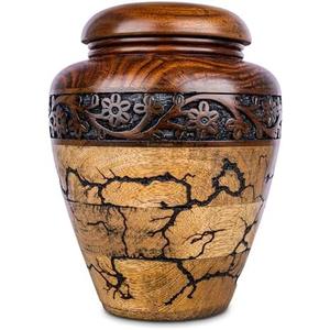 Cremation Urn for Human Ashes Adult Male or Female, Wooden Urn, Hand Carved Memorial, Large Adult Urn, Burial Urn, Wood Turned Casket for Men Women, Funeral Urn for Ashes (Keepsake 15 Cu/in)