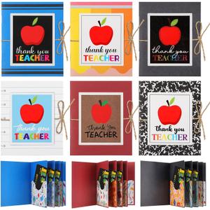 ReliThick 6 Pack Teacher Gift Card Books 5 Slots Gift Card Booklet Holder Thank You Postcard Money Sleeves for Teacher Appreciation Week