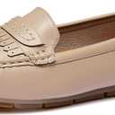 Women's Business Loafers Work Casual Flats Shoes Lightweight Penny PU Leather Slip On Walking Shoes (8.5, 2-nude Pu)