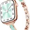 Mosonio Slim Designer Bracelet Bands for Apple Watch Women, Elegant Thin Dressy Metal Band with Embedded Silicone Accents Compatible with Apple Watch Ultra / Series 11 10 9 8 7 6 5 4 SE 3 2 1, Easy-Adjust Link Fancy Strap for iWatch 49mm 46mm 45mm 44mm 42mm 41mm 40mm 38mm(Sizes Vary By Model)
