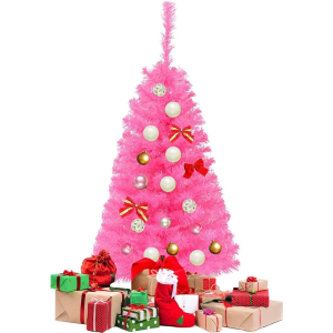 3FT Christmas Tree, Artificial Tabletop Christmas Tree with Stand, Christmas Tree for Home, Party, Office, Holiday Decoration, Pink 3FT Christmas Tree, Artificial Tabletop Christmas Tree with Stand, Christmas Tree for Home, Party, Office, Holiday Decoration, Pink