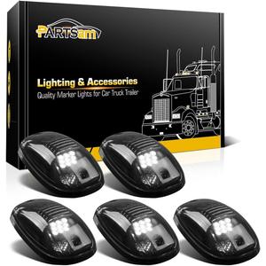 Partsam LED Cab Lights 5PCS Smoke Cab Marker Roof Running Lights Top White 9 LED Assembly Replacement for Dodge Ram 1500 2500 3500 4500 5500 2003-2018 Pickup Trucks RVs