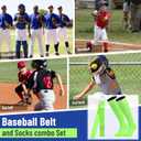 Baseball Socks and Belt Combo Set for Youth Boys Girls Adult, Softball Tball Belt Socks with Elastic Belts (Green)