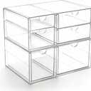 Prsildan Acrylic Drawer Makeup Organizer with 6 Drawers (Not for Baby Bottle), Set of 2 Office Desk Organizers Accessories, Clear Stackable Storage Drawers for Vanity, Craft (Largest Drawer 4" Tall)