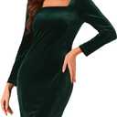 Allegra K Long Sleeve Velvet Dresses for Women's Elegant Evening Bodycon Wedding Guest Midi Dress (Large)