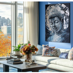 MLART99 Blue Buddha Wall Art Bedroom Workart Textured Painting Picture Canvas Art for Living Room Dining Room White Wall Prints 24"x 36"