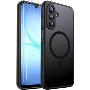 Ezanmull for Samsung Galaxy A17 5G Phone Case Magnetic Shockproof, [Fit for MagSafe] [Glass Screen Protector] Soft-Touch Skin para Frosted Translucent Anti-Fingerprint Cover (Black)