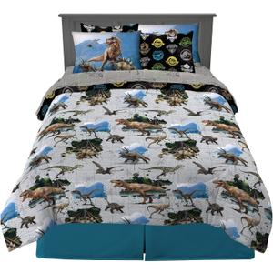 Franco Kids Bedding Super Soft Comforter and Sheet Set with Sham, 7 Piece Full Size, Jurassic World