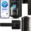 Veise VE027-L Built-in WiFi Smart Door Lock with Lever Handle Set, Fingerprint keyless Entry Door Lock, App Remote Control, Electronic Digital Keypad Deadbolt for Front Door, Auto Lock, Matte Black
