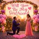 Valentines Day Proposals Decorations Set Include Will You Be My Girlfriend Banner 6 Pcs Heart Foil Balloons and 1000 Pcs Artificial Rose Petals 20 Love Balloon For Engagements(Pink)