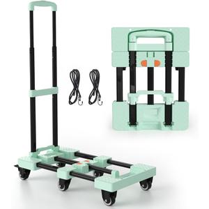 Voipvvii Folding Hand Truck 500lbs, Portable Heavy Duty Dolly Cart, 6 Wheels Collapsible Luggage Cart with 2 Elastic Ropes  Compact Trolley Cart for Easy Moving  Ideal Hand Cart for Travel and More