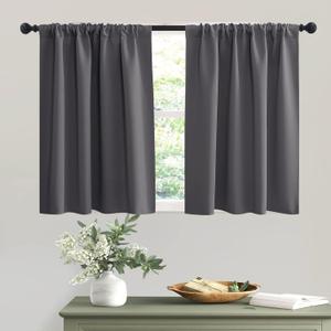 RYB HOME Short Curtains Gray Half Window Curtains for Bedroom, Privacy Curtain Tiers for Windows, Energy Saving Drapes for Bathroom Kitchen Basement, Wide 42 x Long 36 inches per Panel, Grey, Set of 2