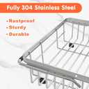 Expandable Over The Sink Dish Drainer Drying Rack In Stainless Steel Metal For Small Kitchen, Counter Space Saving Compact Above Plate Dryer Strainer, Adjustable Hanging Inside Sink Wire Drain Holder