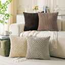 Set of 4 Beige Brown Coffee Decorative Throw Pillow Covers 20x20 Inch Corduroy Pillow Covers for Bed Couch Sofa Living Room Soft Square Cushion Cases