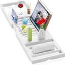 Yirilan Foldable Bathtub Caddy, Expandable Bath Caddy Tray, Unique House Warming Gifts, New Home, Anniversary and Wedding Gifts for Couple, White