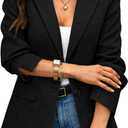 ELLEVEN Womens Herringbone Tweed Blazer  Slim Fit Business Casual Work Jacket with Flap Pockets, Long Sleeve (X-Large, Black)