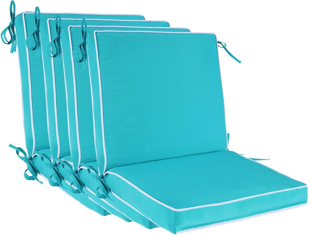 Outdoor Patio Chair Cushions Set of 4, Water Resistant Square Seat Cushions with Ties, 20"x17" All Weather Seating Cushions for Outdoor Furniture, 20 X35.82inch