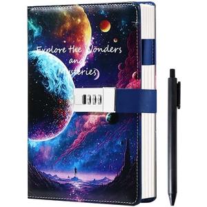 CAGIE Diary with Lock for Teens Who Like Science and Exploring, Gifts for Teen Girls and Boys 12-18 Securely Guard Secrets Journal with Lock, 5.5 x 8.1 Inch Refillable Diary with Pen