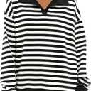 Darong Womens Oversized Contrast Striped Long Sleeve Collared Sweatshirts Casual Cotton Pullover Sweatshirt Fall Cloth (XL)