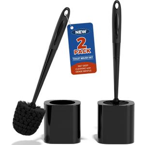 Toilet Brush, 2 Pack Toilet Brush and Holder Set Bathroom Accessories, Toilet Bowl Brush and Holder for Bathroom, Black