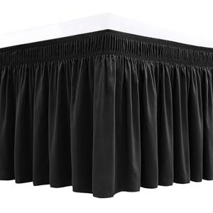 Biscaynebay Wrap Around Bed Skirts for Full & Full XL Beds 16" Drop, Black Adjustable Elastic Dust Ruffles Easy Fit Wrinkle & Fade Resistant Silky Luxurious Fabric Solid Machine Washable