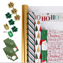 LaRibbons Christmas Wrapping Paper Set, Classic Santa & Stripe Design with Gift Bow & Ribbons & Tags, Perfect for Holiday, Party, Xmas Celebration,30 Inch X 10 Feet (4Rolls, 100 sq.ft.ttl.)