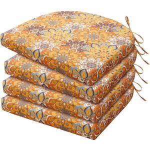HARBOREST Outdoor Chair Cushions Set of 4, Water Resistant Patio Chair Cushions with Ties, Outdoor Seat Cushions for Patio Furniture, 17"x16"x2", Blooming