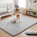 1.5" Thick Baby Play Mat for Floor, 59x79 Playpen Mat, Pro Soft Flannel Foam Mats Toddler Infant Kids Crawling for Nursery Rug Playroom Living Room Waterproof Easy Care Non-Slip (Light Grey)