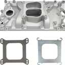 Intake Manifold Dual Plane Carbureted Cast Aluminum Compatible with Chevy Small Block 1996-2002 Vortec 5.0 305/5.7 350 SBC with Spread or Square Bore Carbs