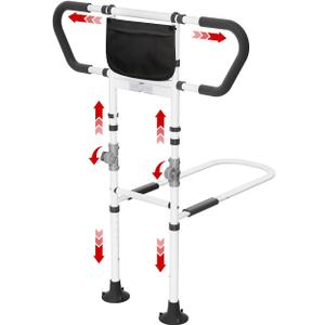 Bed Rails for Elderly Adults Seniors Adjustable Height Foldable Safety Rail with 400 Lbs Capacity Non-Slip Handle, Night Light, Fall Prevention Grab Bar for King Queen Full Twin Beds White