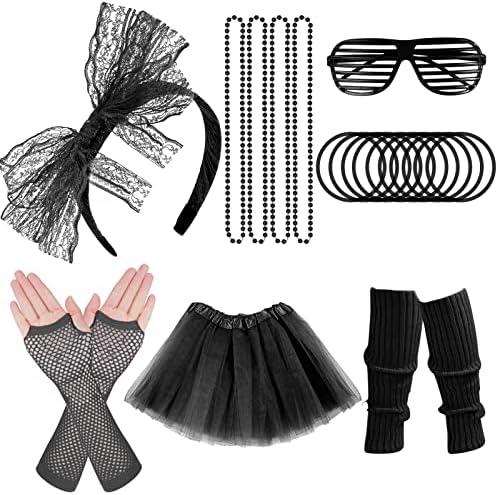 ONUPGO 80s Costume for Women, 80s Accessories Fancy Dress Neon Headband Earrings Fishnet Gloves Necklace for 80s Retro Party M