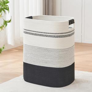 AINUOQI Laundry Basket with Handles - Blanket Basket & Hampers for Bedroom Aesthetic, Laundry Hamper & Blanket Storage for Living Room, Clothes Hamper, Tall, Large 17" x 14" x 22, Black & White