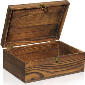 Large Wooden Keepsake Box, Vintage Storage Box with Hinged Lid, Decorated Wooden Memory Box for Crafts Art Hobbies Photos and Valentine's Day Decoration