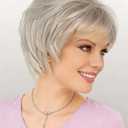 Platinum Blonde Pixie Cut Wig with Bangs Bob Wigs for White Women Natural Looking Synthetic Platinum Wig Layered Short Haircuts Wigs for Women with Thin Hair/Grey Hair Covery Daily Party Use