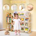 Kids Toy Storage Organizer with Bookshelf Wooden Shelf with 12 Bins & 3 Shelves, Quick Assembly Storage Rack for Playroom, Bedroom, Nursery White