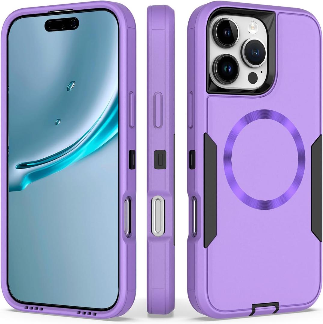 Designed for iPhone 16 Pro Max Case 6.9",Magnetic,Military Grade Dual Protection Drop,Tough Durable,Compatible with MagSafe,Dustproof,No Fading,No Yellowing,Non-Slip,for Men Women,Purple Black