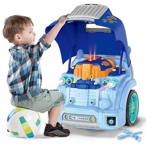 POFJOEQ Interactive Truck Engine Toy with Removable Parts - Lights, Sounds, and Fun for Young Mechanics -Unleash Their Creativity and Motor Skills with This Truck Engine Toy (Bule)