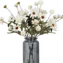 IPOPU 8PCS White Chrysanthemum Flowers Artificial Pompom Mums with Daisy Flowers Artificial Chrysanth Faux Wildflowers Fake Daisies for Home Table Bridal Shower Party Decorations (White)