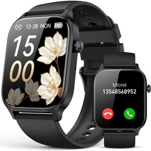 Smart Watch for Men Women- Answer/Make Call, 2024 IP68 Waterproof Fitness Tracker Watch with Heart Rate Monitor Sleep Step Counter Activity Smartwatch for Samsung Andriod iPhone iOS Compatible (1.83, Black)