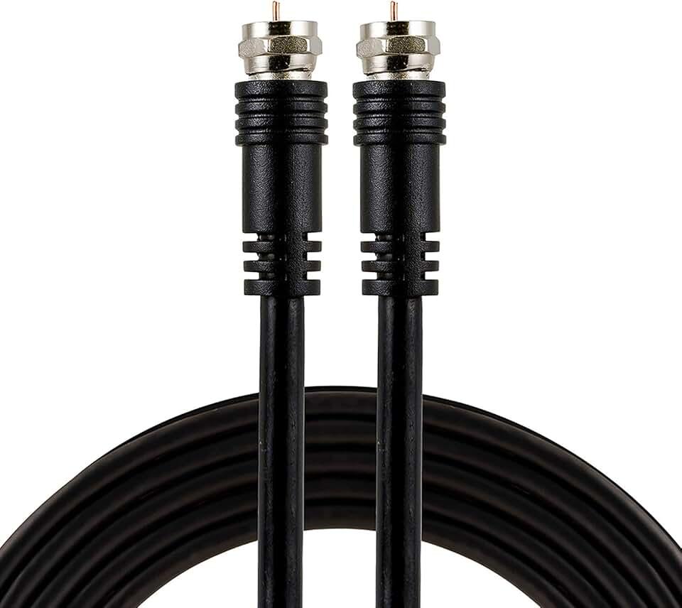 GE RG6 Coaxial Cable, 15 Ft. F-Type Connectors, Double Shielded Coax, Input Output, Low Loss Coax, Ideal for TV Antenna, DVR, VCR, Satellite Receiver, Cable Box, Home Theater, Black, 33627