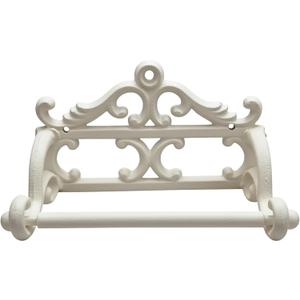 Comfy Hour Decorative Cast Iron Toilet Paper Holder, White Victorian Scroll Wall Mounted Paper Roll Organizer, Shabby Chic Bathroom Accent, Finished Metal Tissue Hanger, 1 Unit