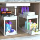 DEKAVA Cabinet, 2 Pack Under Sink Organizer, 2 Tier Sliding Bathroom Kitchen Organizer, Large White ABS Baskets, Easy Install & Clean