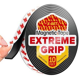 Super Sticky Magnetic Tape (10 feet x 1/2 inch) - Stong Magnet Strip with Adhesive Backing for DIY & Crafts - Easy to Cut and Mount on Fridges, Whiteboards & More