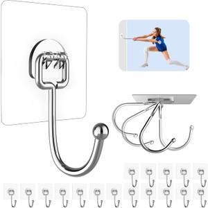 20 Pack Large Adhesive Hooks for Hanging Heavy Duty 44 lb(Max), Self Adhesive Sticky Hooks Waterproof Stainless Steel Wall Hook for Home Bathroom Shower Kitchen Outdoor Utility Hooks