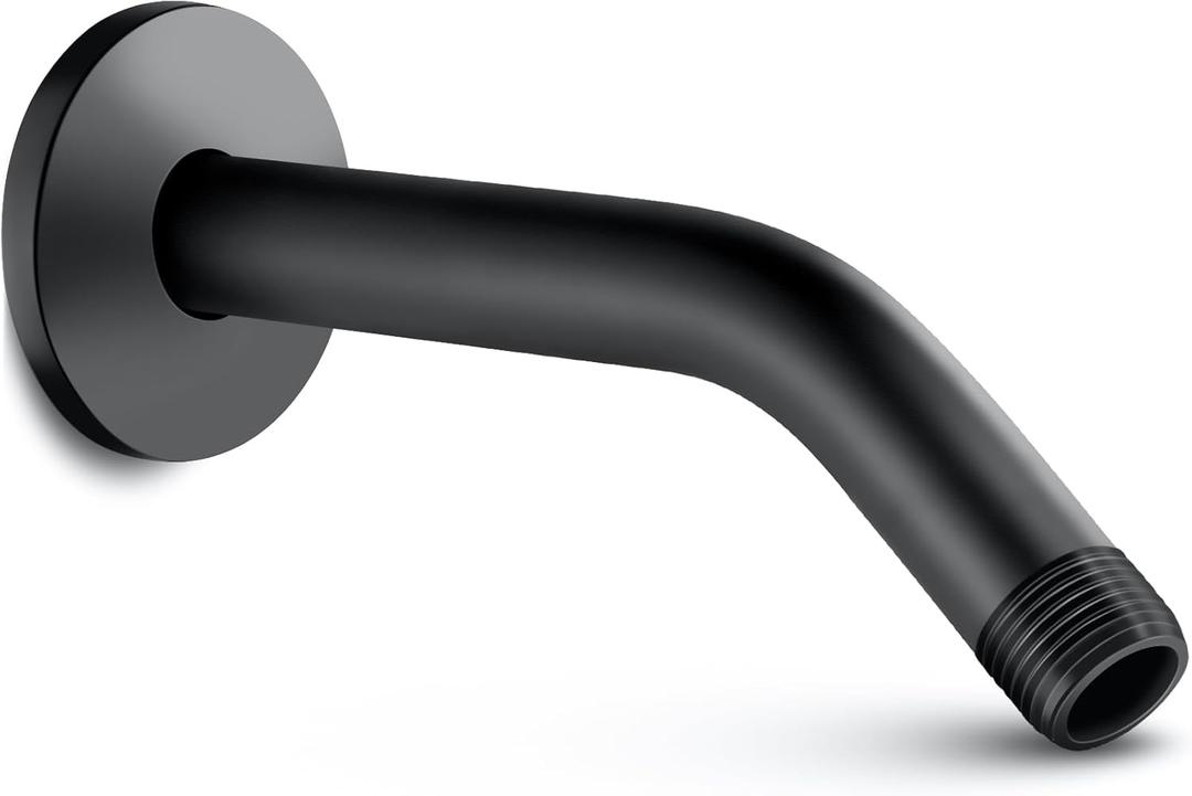 Cobbe Shower Arm with Flange and Teflon Tape, 6-Inches Wall Mounted Shower Pipe Arm Extension for Fixed Shower Head, Matte Black