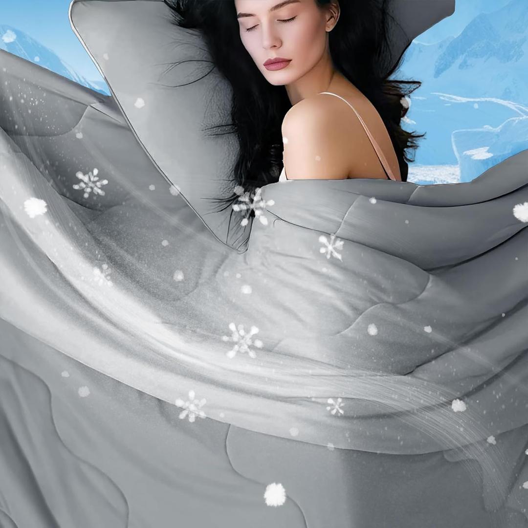 DOWNCOOL Cooling Comforter, Grey Cooling Blanket King Size, Cooling Duvet for Hot Sleeper, Breathable Summer Quilt, Lightweight Soft Q-Max>0.4 Arc-Chill Cool Comforter,106"X90"